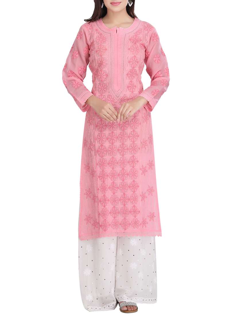 pink cotton straight kurta