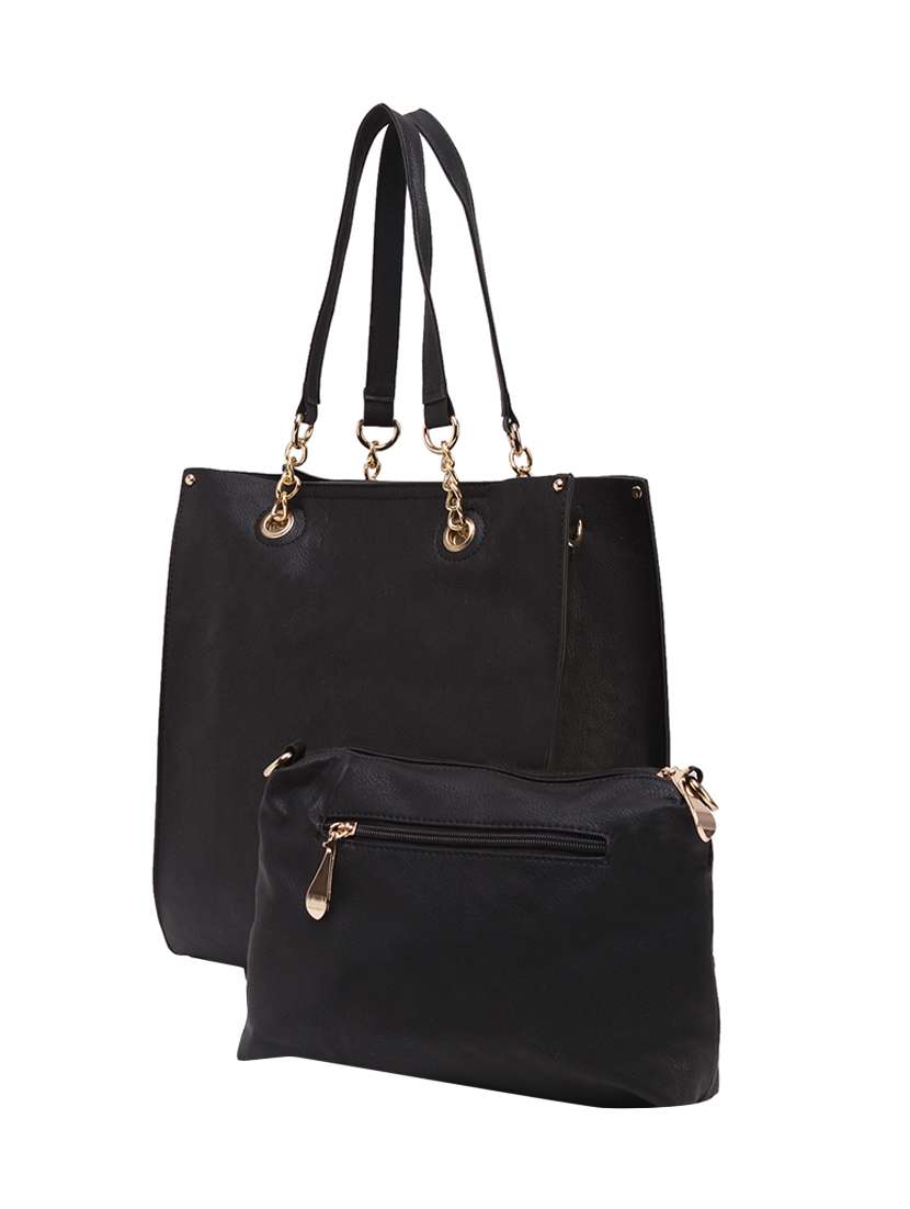 black leatherette (pu) combo handbag