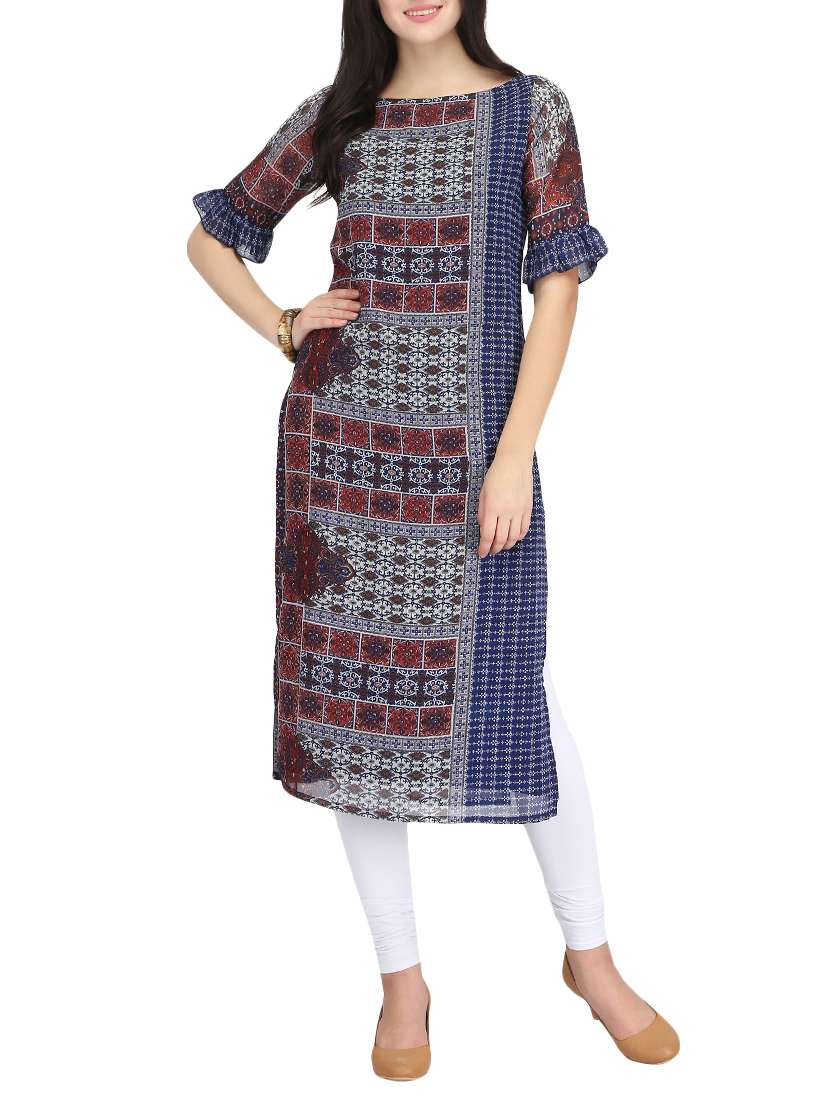 blue georgette printed  straight kurta