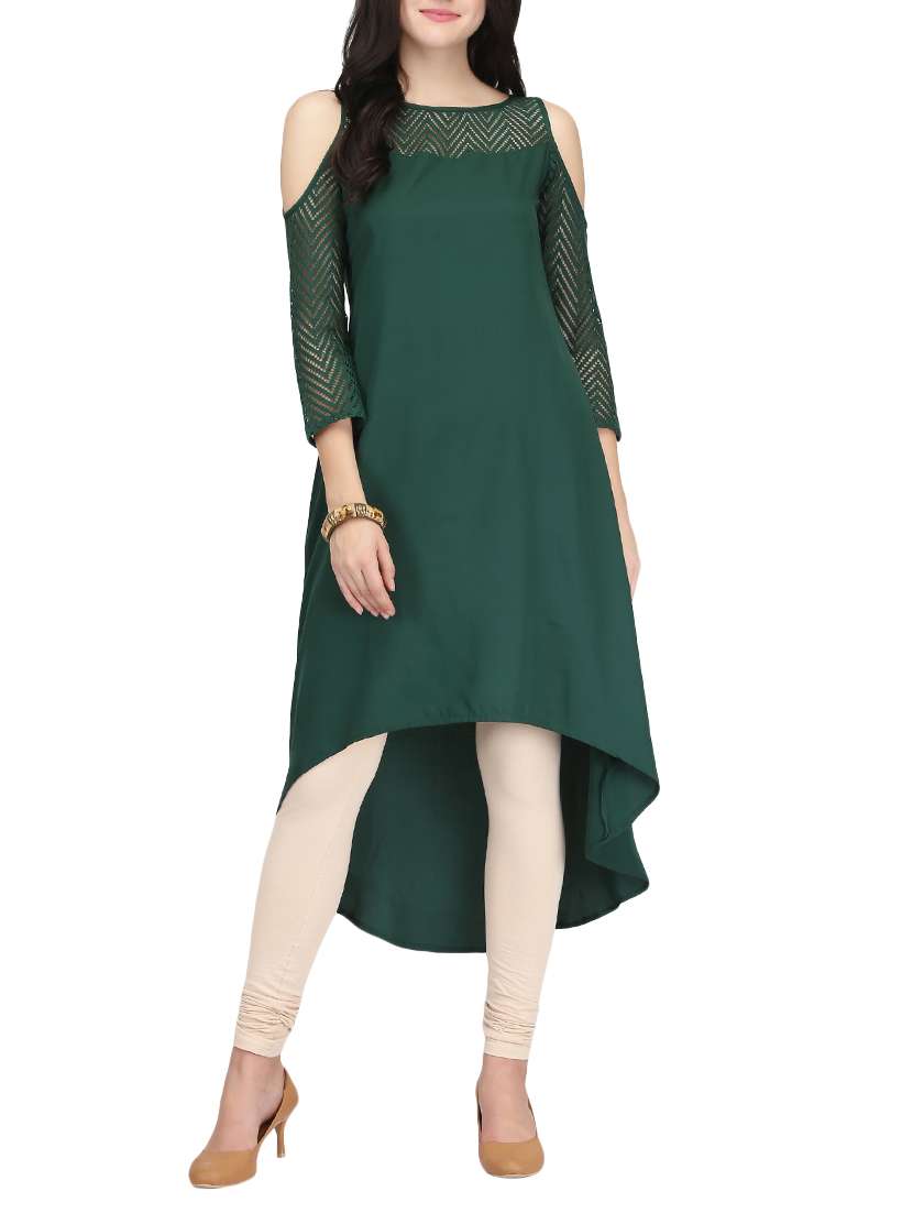 green crepe highlow kurta