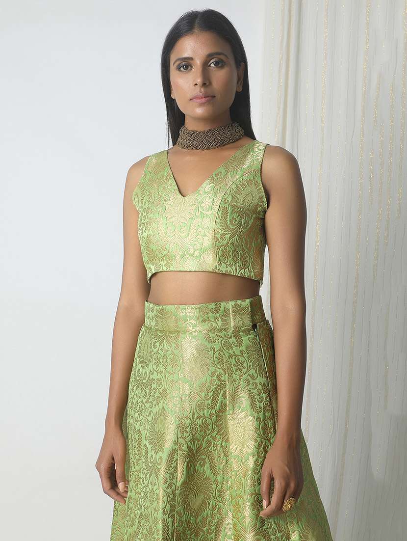 TrueBrowns green brocade blouse