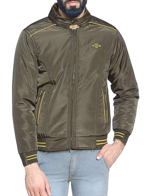 green nylon blend bomber jacket