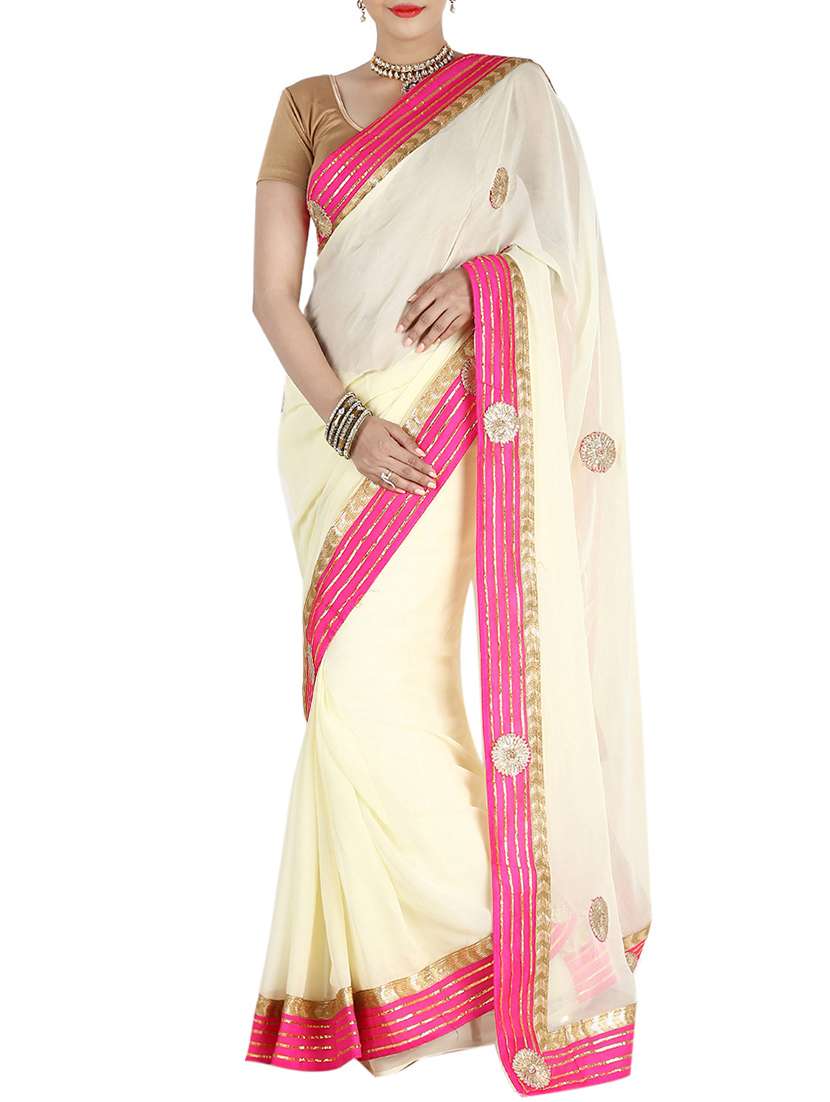 cream gota patti saree with blouse