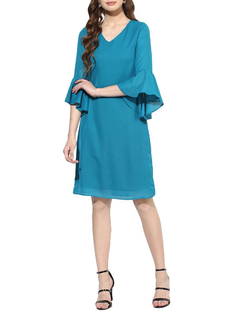 blue crepe shift dress