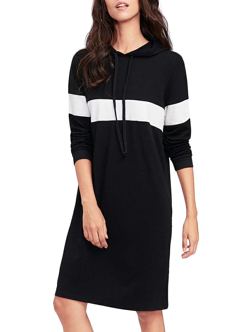 color block hooded shift dress