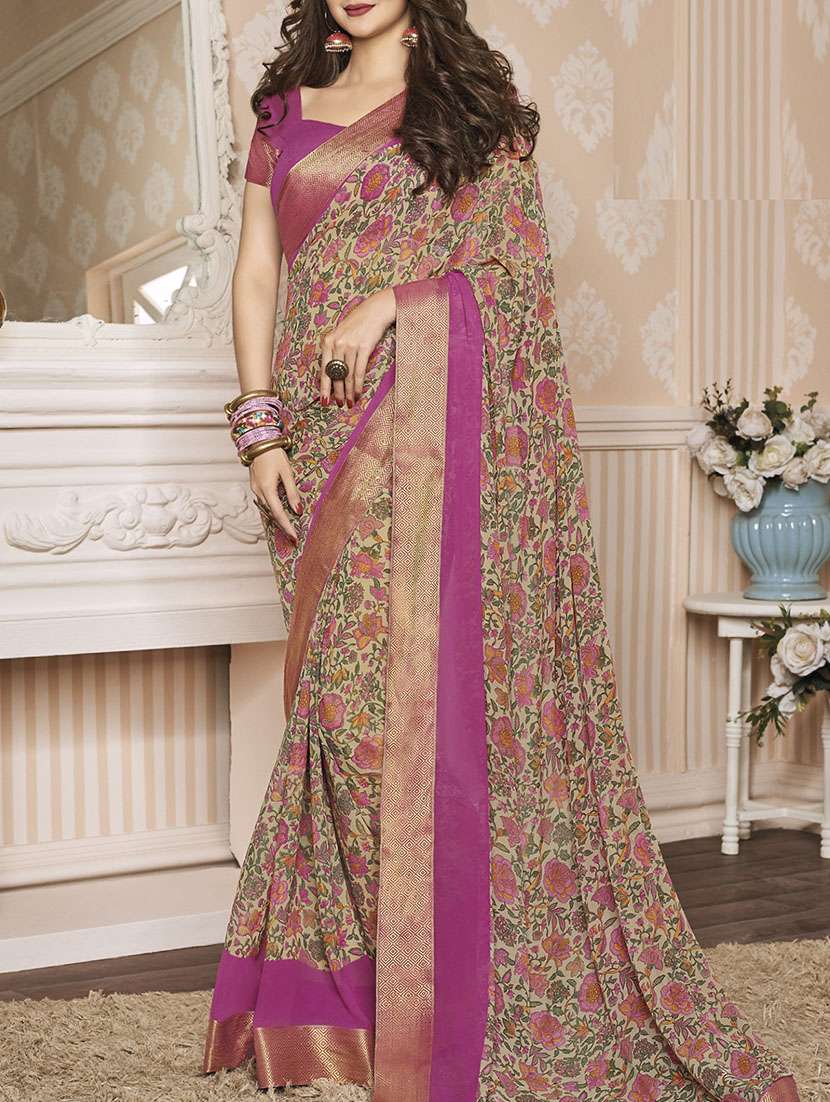 multicolor georgette printed saree with blouse