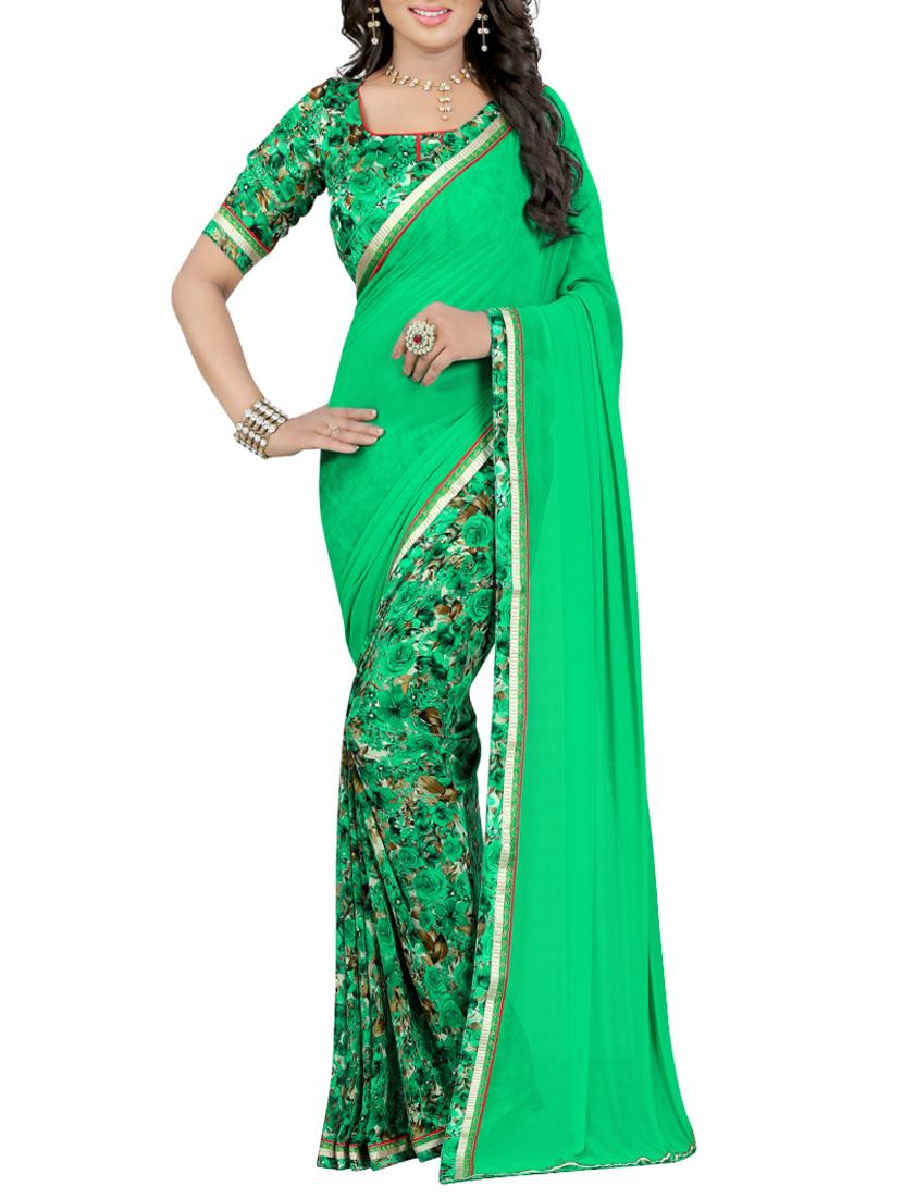 women's floral green colored saree with blouse - 14473688 - Zoom Image - 0