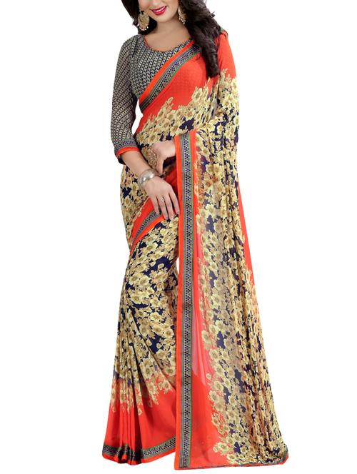 women's printed beige colored saree with blouse - 14473697 - Standard Image - 0