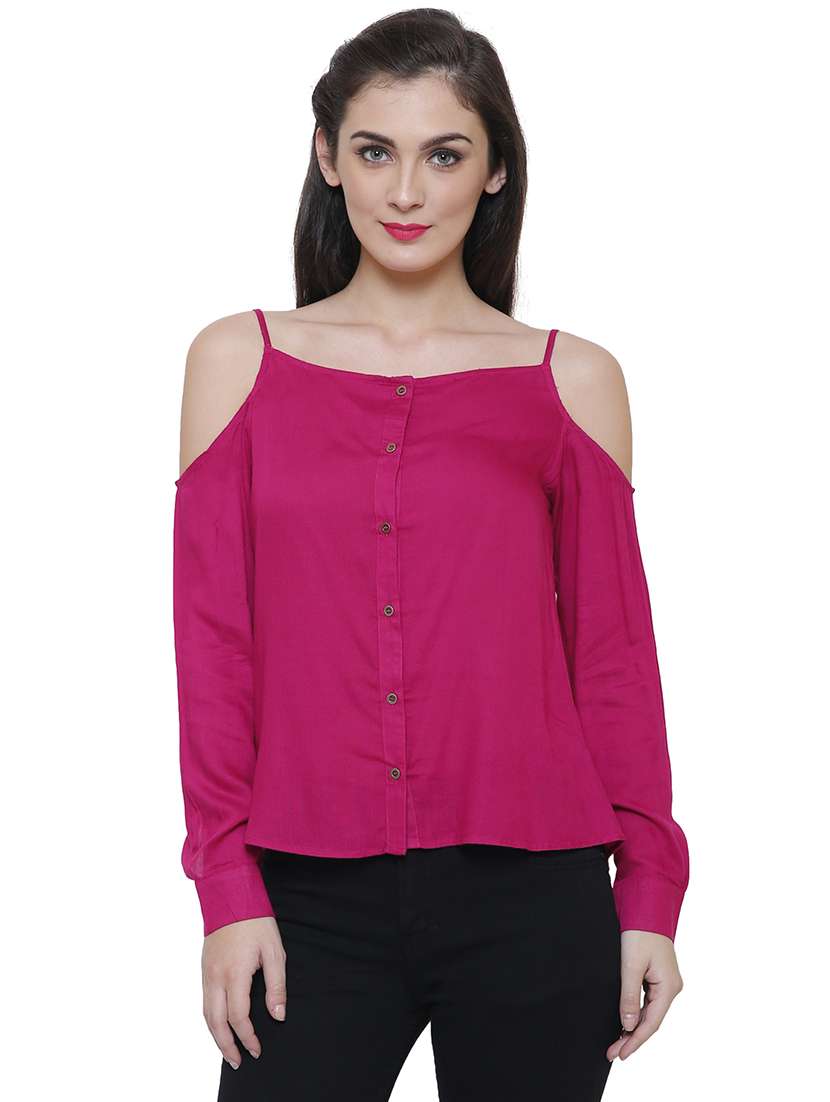 women solid cold shoulder long sleeves top