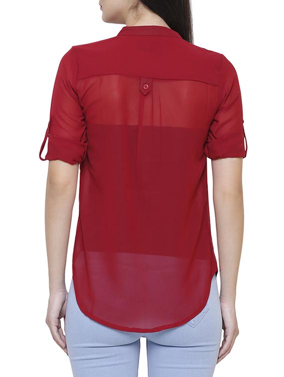 maroon georgette casual top - 14477801 - Standard Image - 2