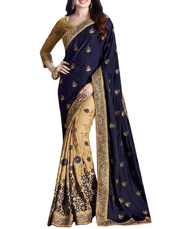 blue chiffon half & half saree with blouse