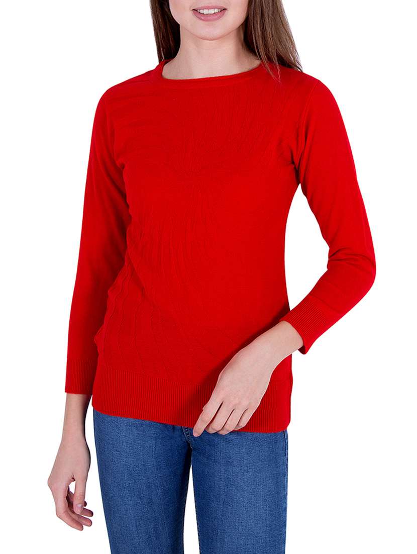 red woolen blend pullover