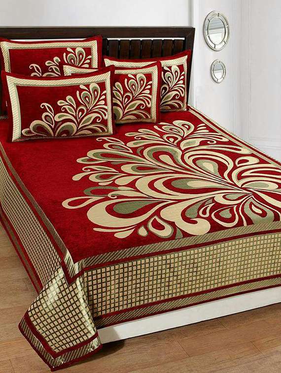 chenille double bed cover with 2 pillow covers