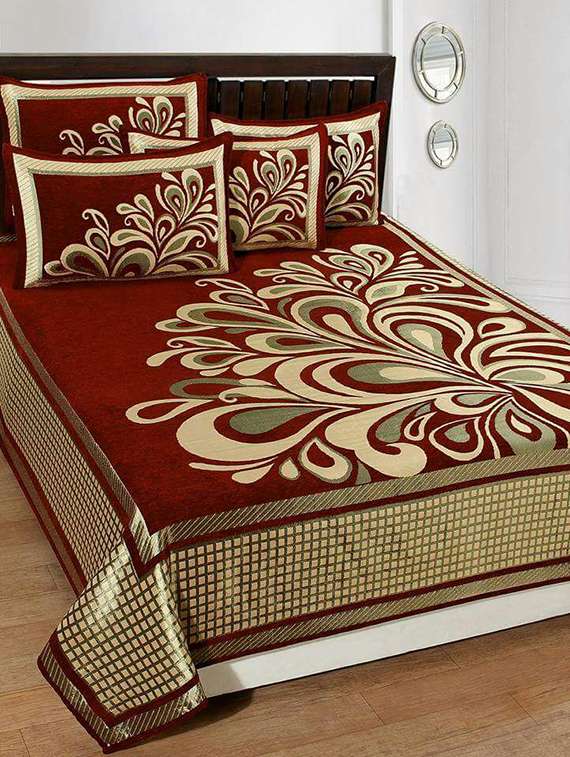 chenille double bed cover with 2 pillow covers