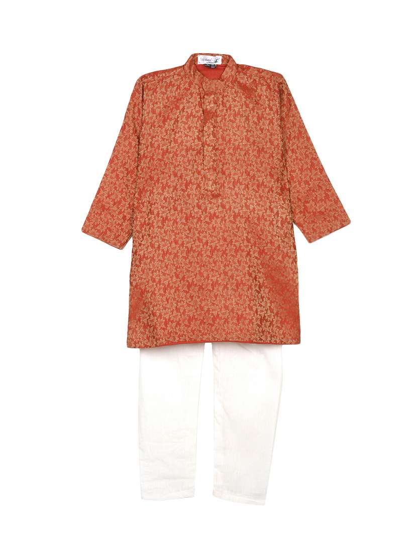 red silk blend kurta set