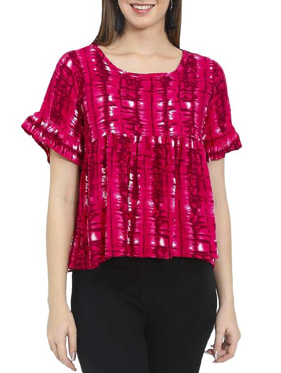 gathered detail abstract print top