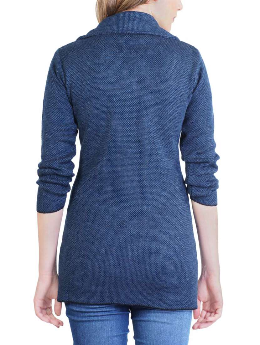 blue self design full sleeves coatigan - 14491254 - Standard Image - 2