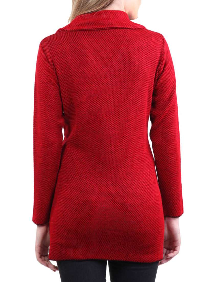 red self design full sleeves coatigan - 14491258 -  Standard Image - 2