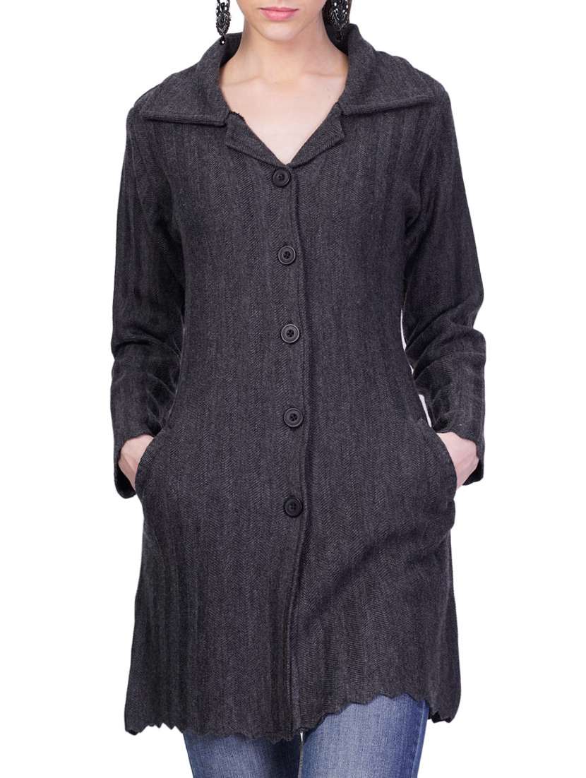 grey self design full sleeves coatigan