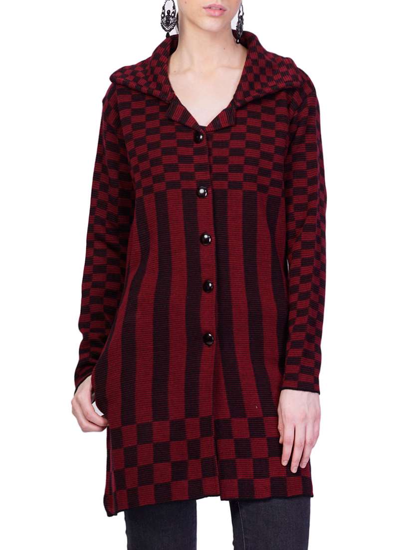 red self design full sleeves coatigan