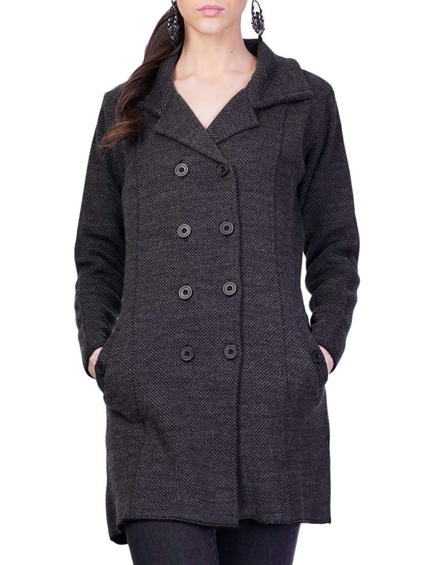 grey self design full sleeves coatigan