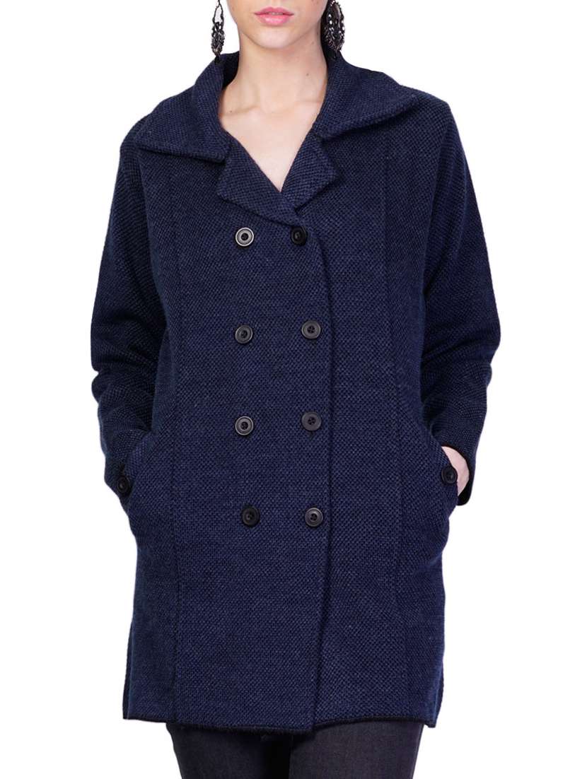 blue self design full sleeves coatigan