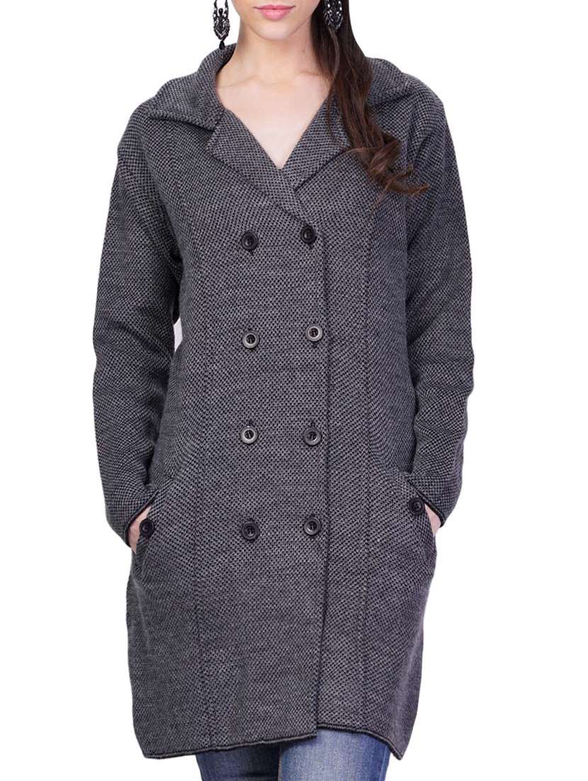grey self design full sleeves coatigan