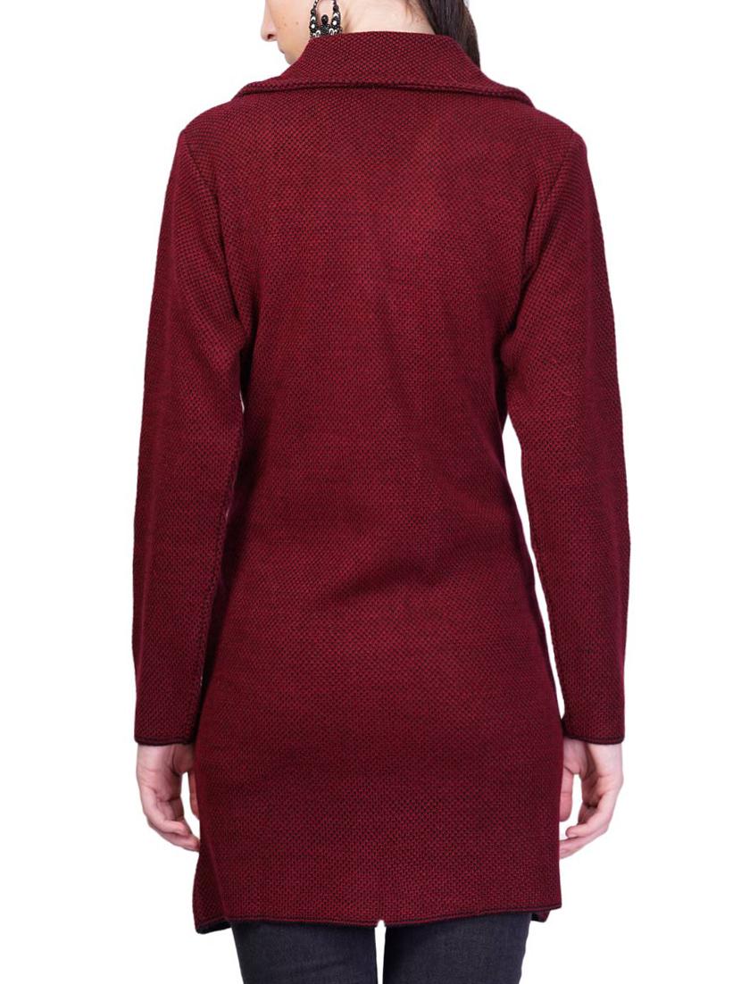 maroon self design full sleeves coatigan - 14491334 - Standard Image - 2