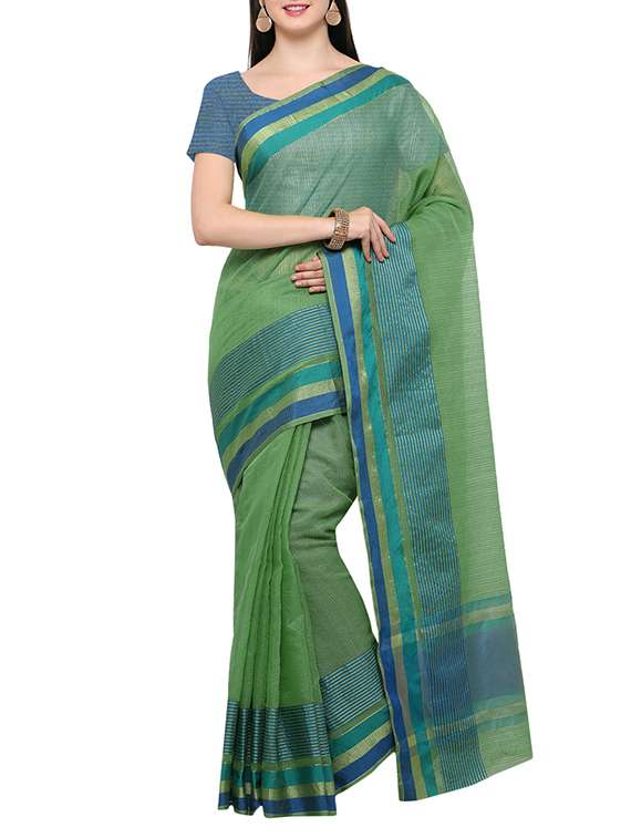 green bordered saree with blouse