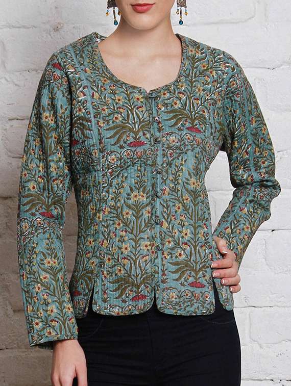 pink lemon green cotton quilted jacket