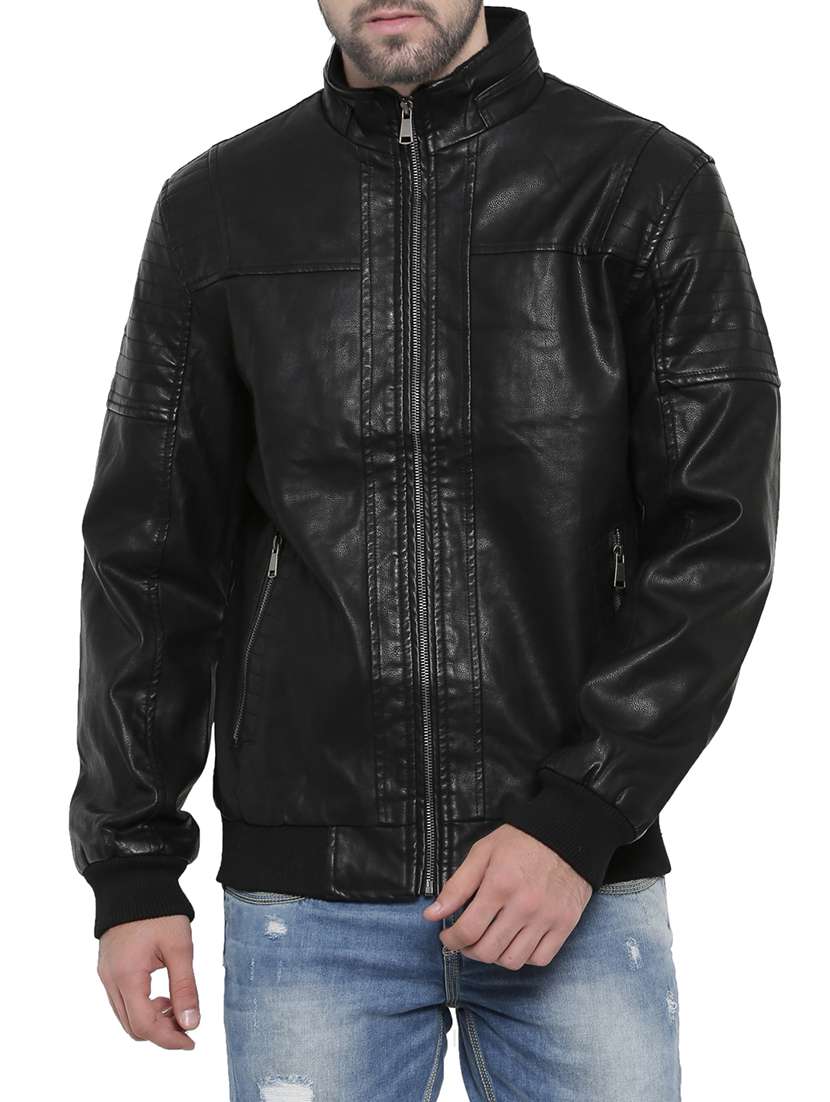 black leather biker jacket
