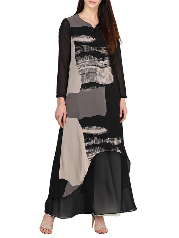 black georgette a-line kurta