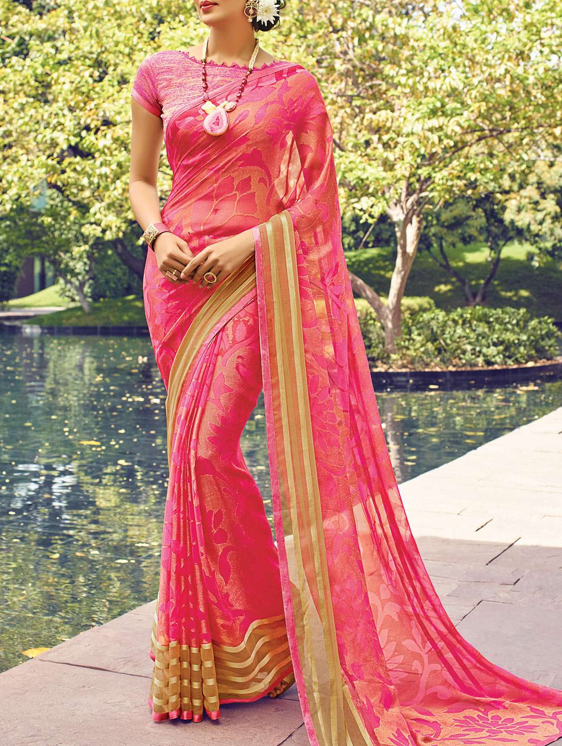 pink woven  saree