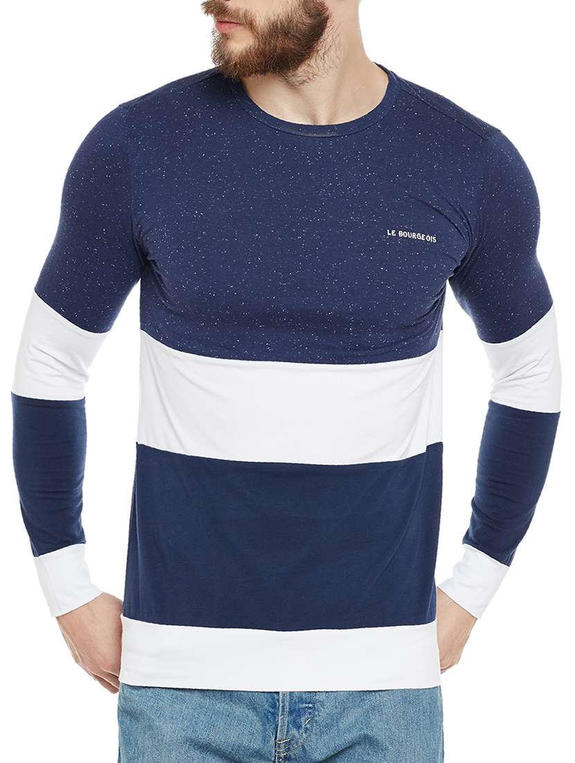 blue cotton color block  t-shirt