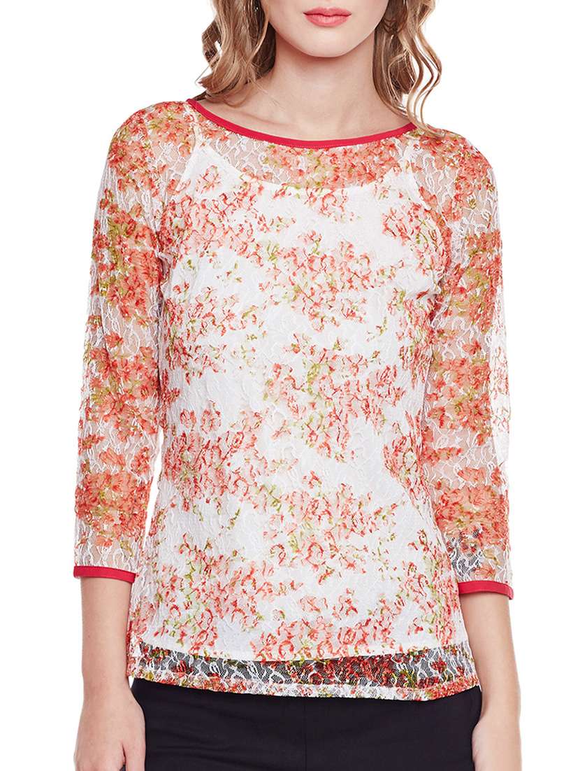 orange lace floral top