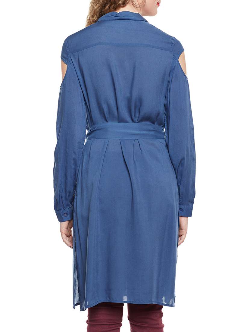 blue solid viscose shirt tunic - 14518731 -  Standard Image - 2