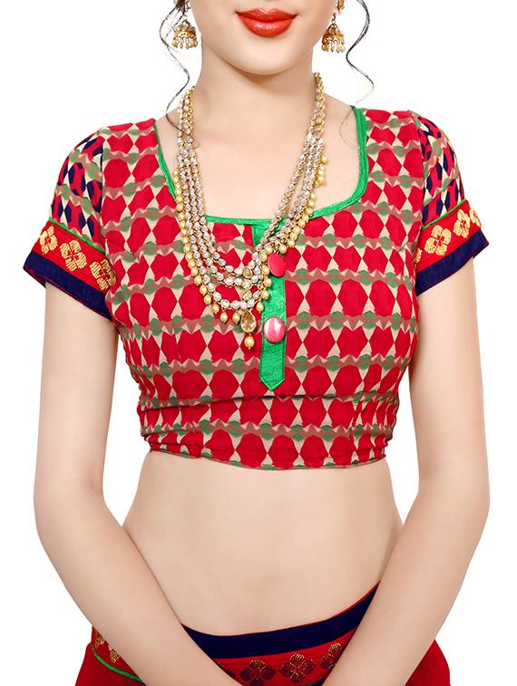 women's geometric red colored saree with blouse - 14521103 - Standard Image - 2