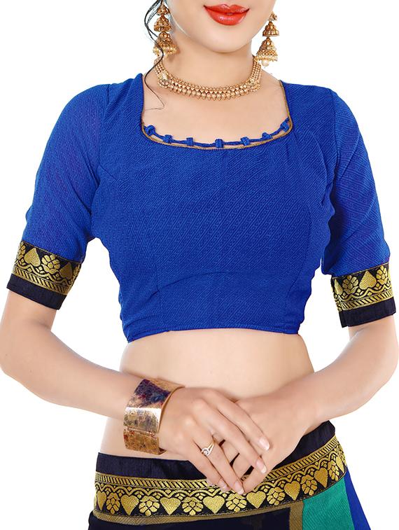 women's bordered navy blue colored saree with blouse - 14521104 - Standard Image - 2