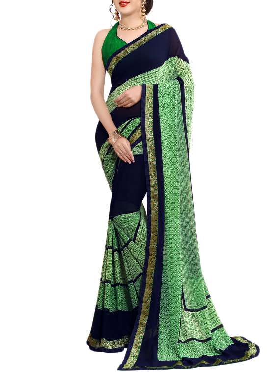 women's printed green colored saree with blouse