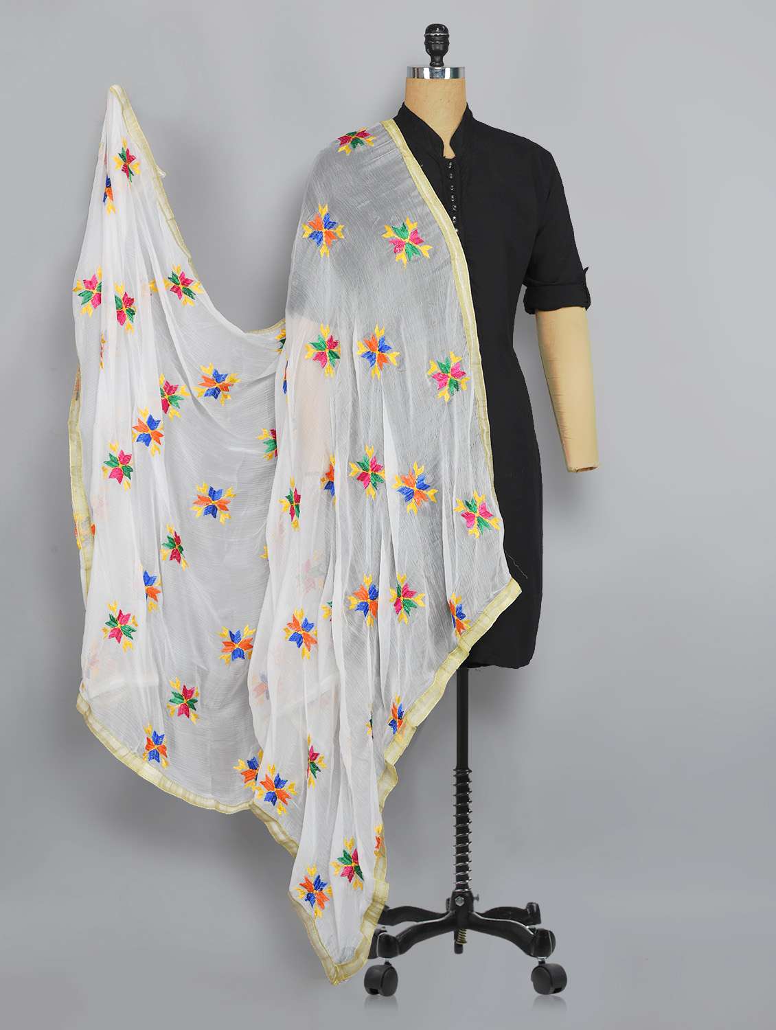 white nylon phulkari dupatta