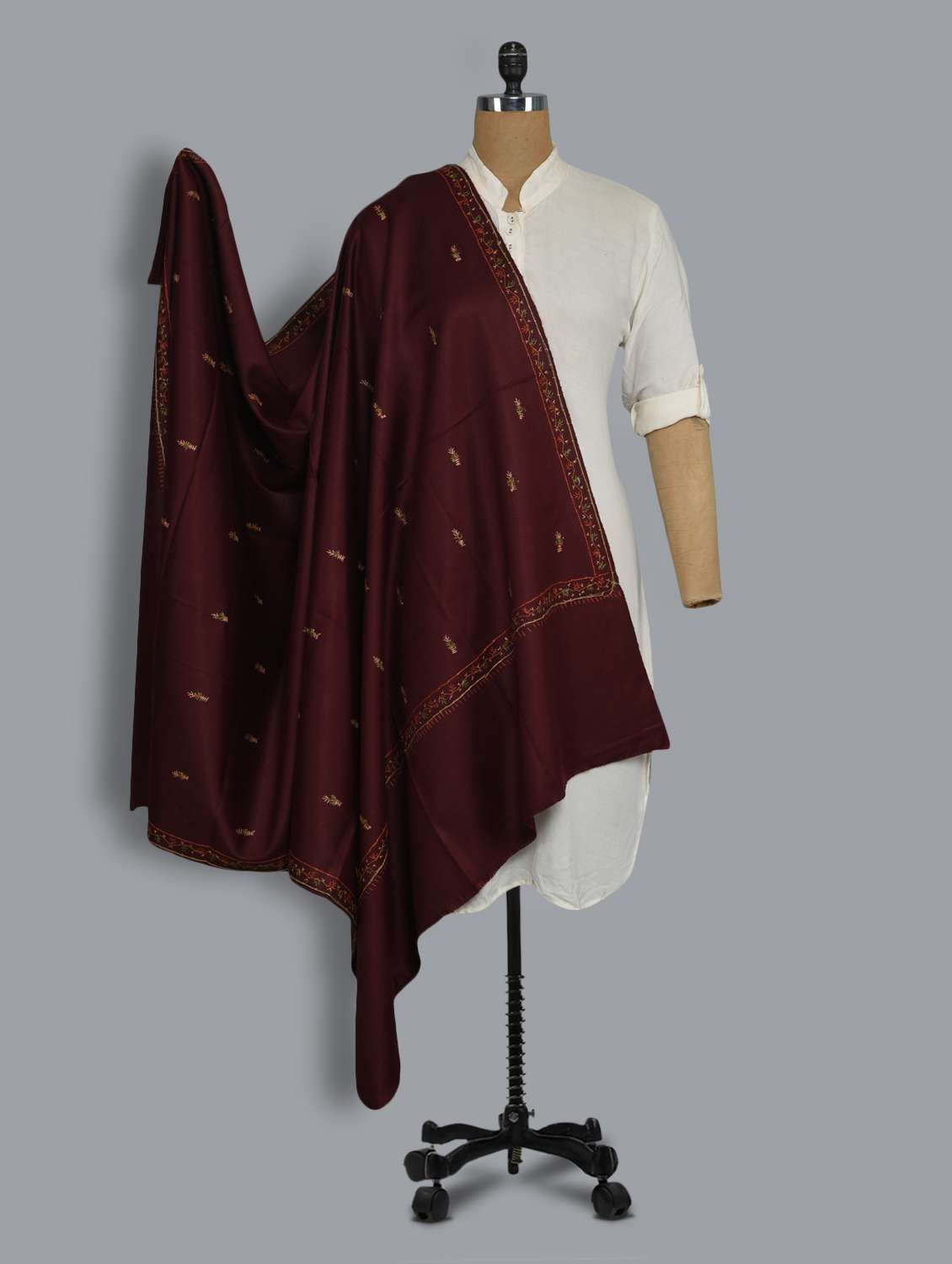 brown embroidered shawl