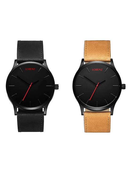 lorenz genuine combo of 2 tan & black analog watch-  for men- mk-4849a
