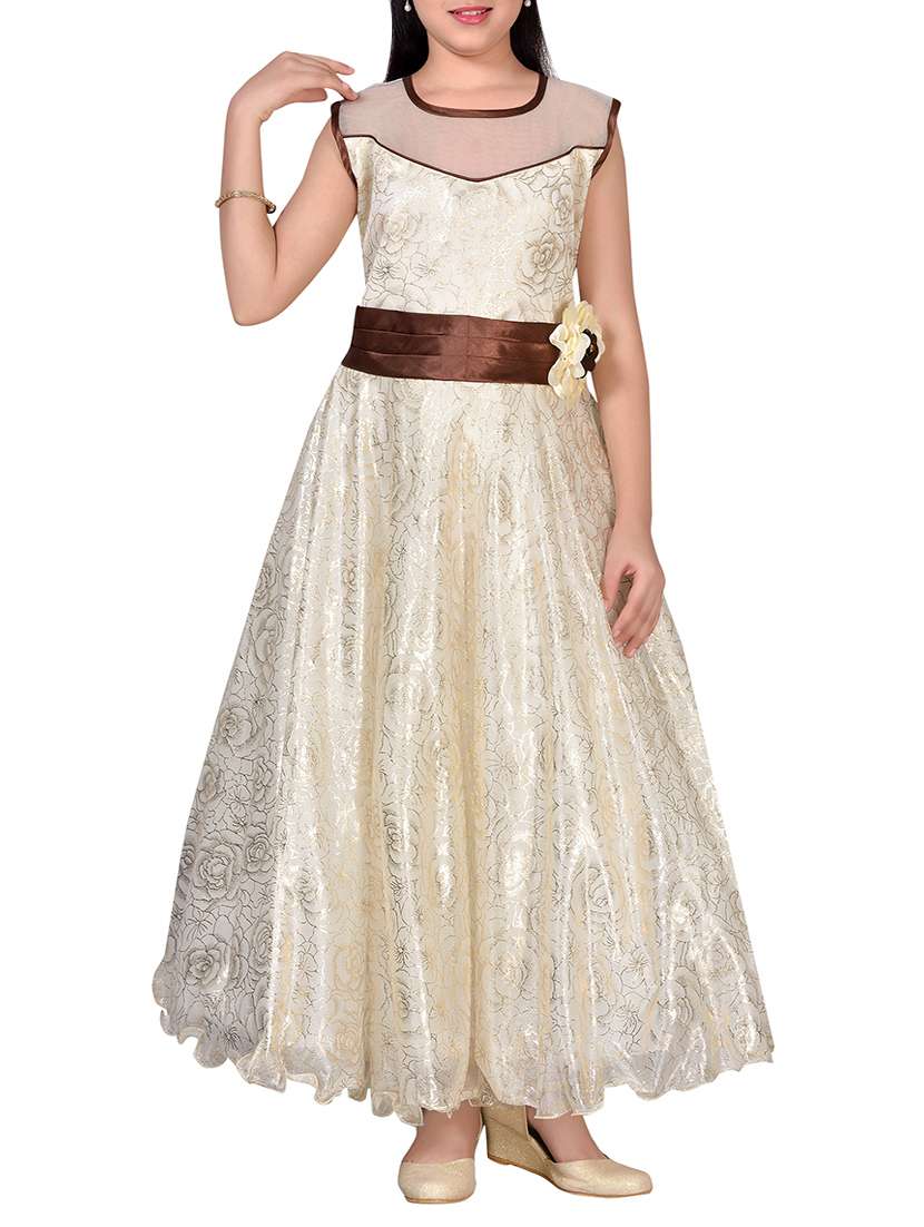 beige net party gown