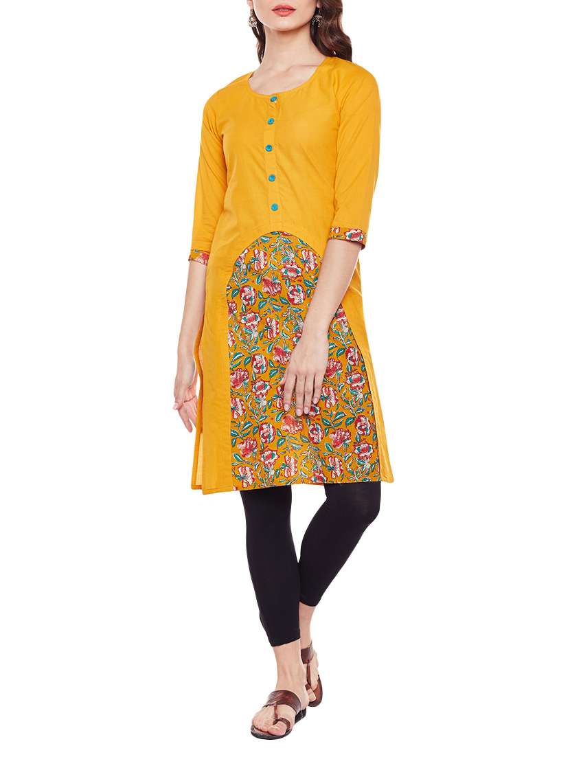 yellow cotton layered kurta