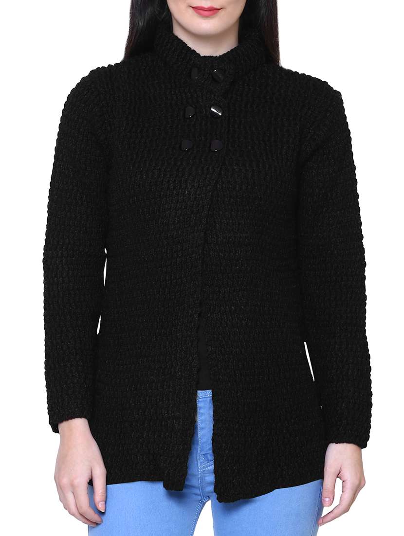 black woolen cardigan