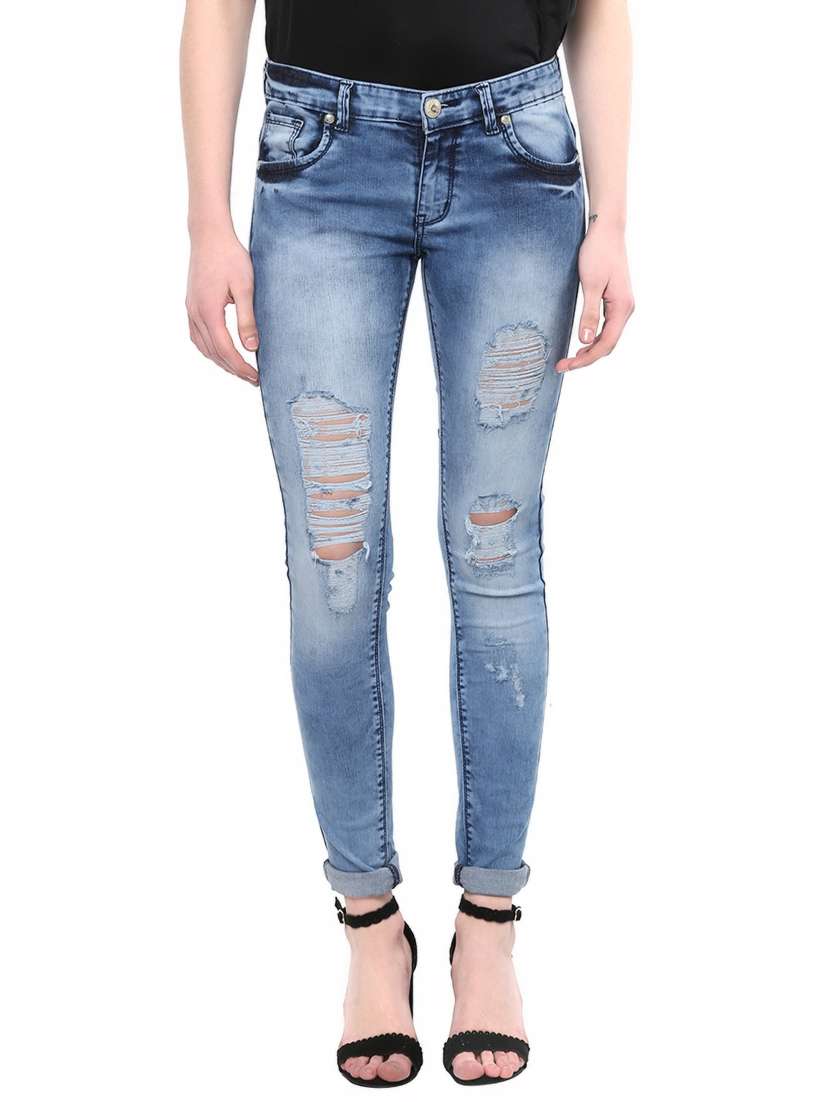 blue denim distressed jeans