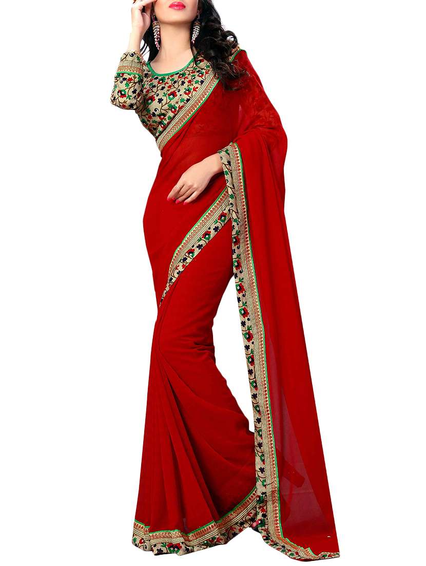floral lace bordered saree with blouse