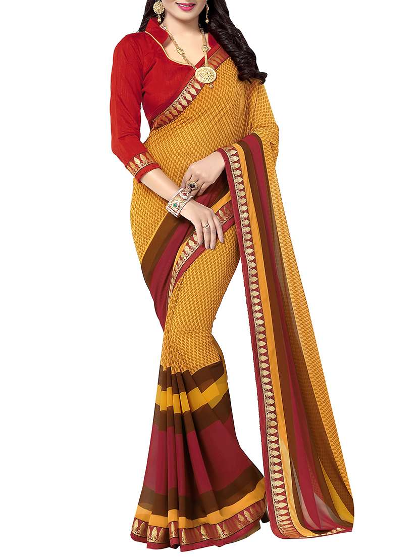 contrast bordered printed saree with blouse