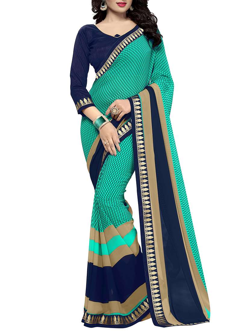 contrast bordered printed saree with blouse