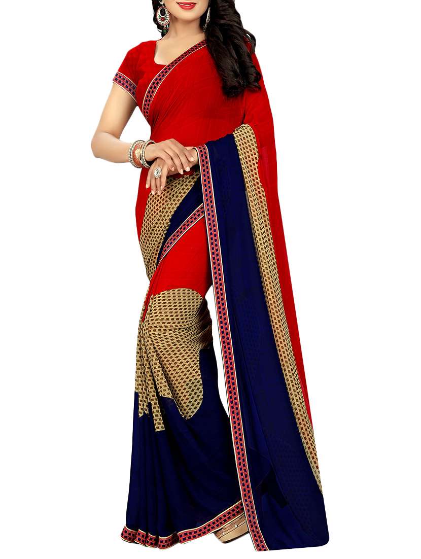 checkered printed saree with blouse
